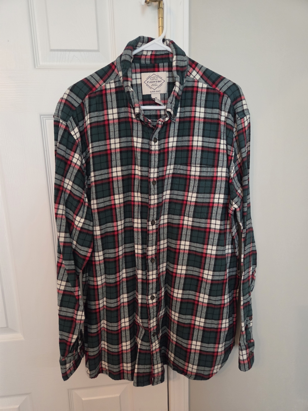 St. John's Bay Green, White & Red Plaid Button-Down Shirt